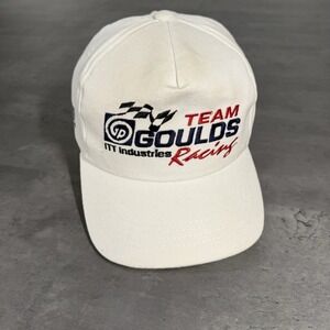 Vintage 90s Team Gould Pumps Racing Snapback Hat White Navy Red Trucker Nascar‎